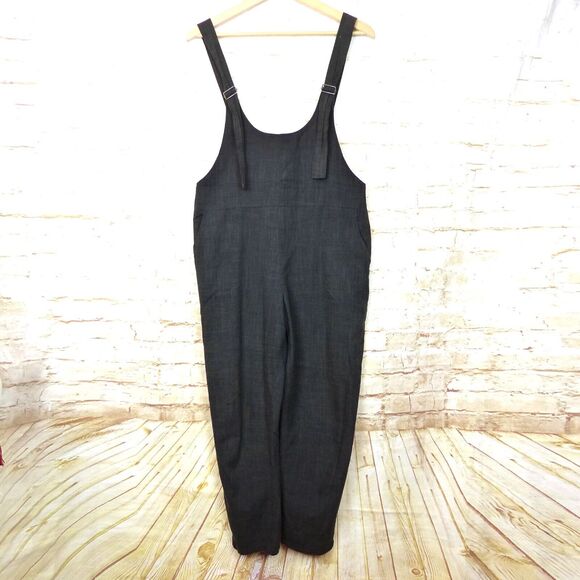 Lush Jumpsuit Womens L Black Textured Rayon Romper Overalls Grunge 90s Preppy - Picture 2 of 10